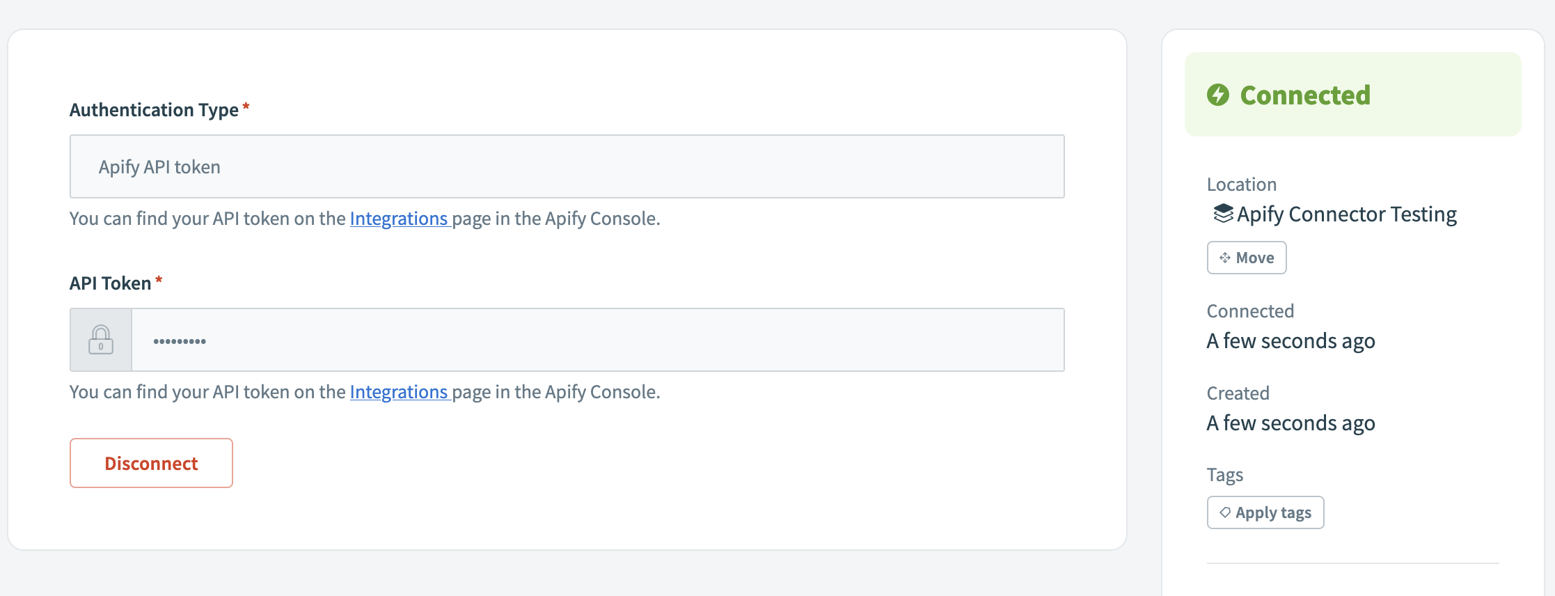 Screenshot showing successful API Key authentication in Workato