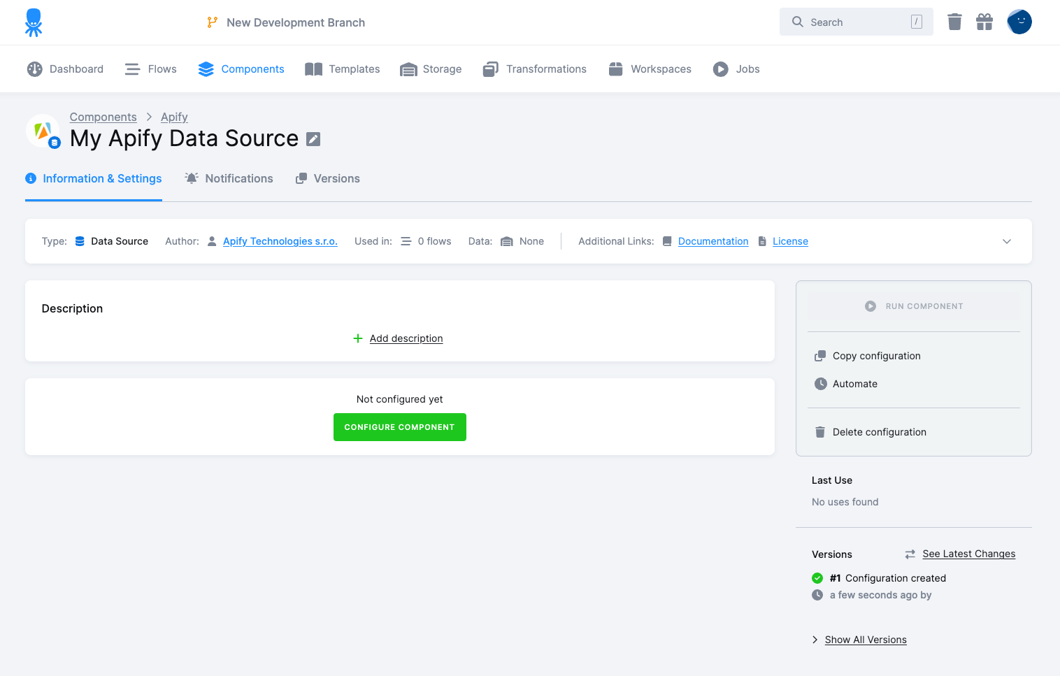 Keboola component configuration